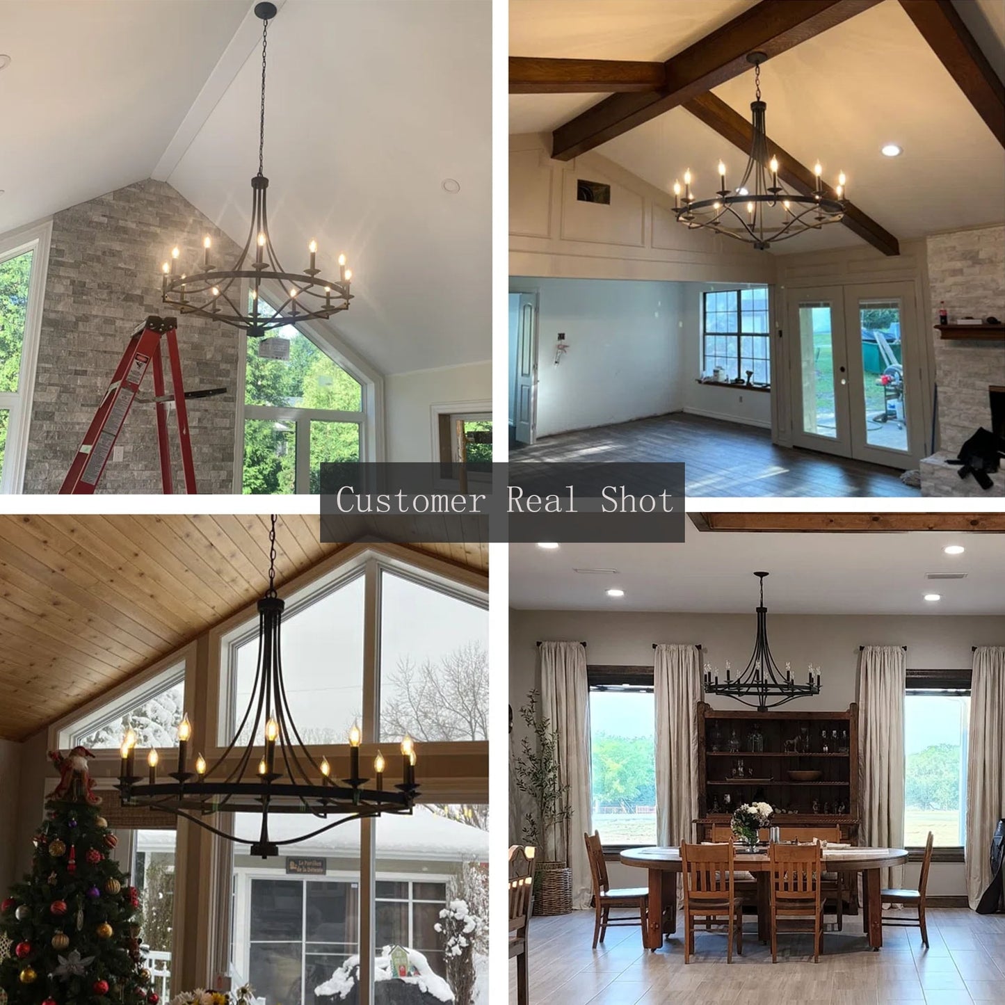 Lustre Fidenza à 12 lumières, style Empire, style ferme moderne, avec roue de chariot et UL - D40'' * H135''