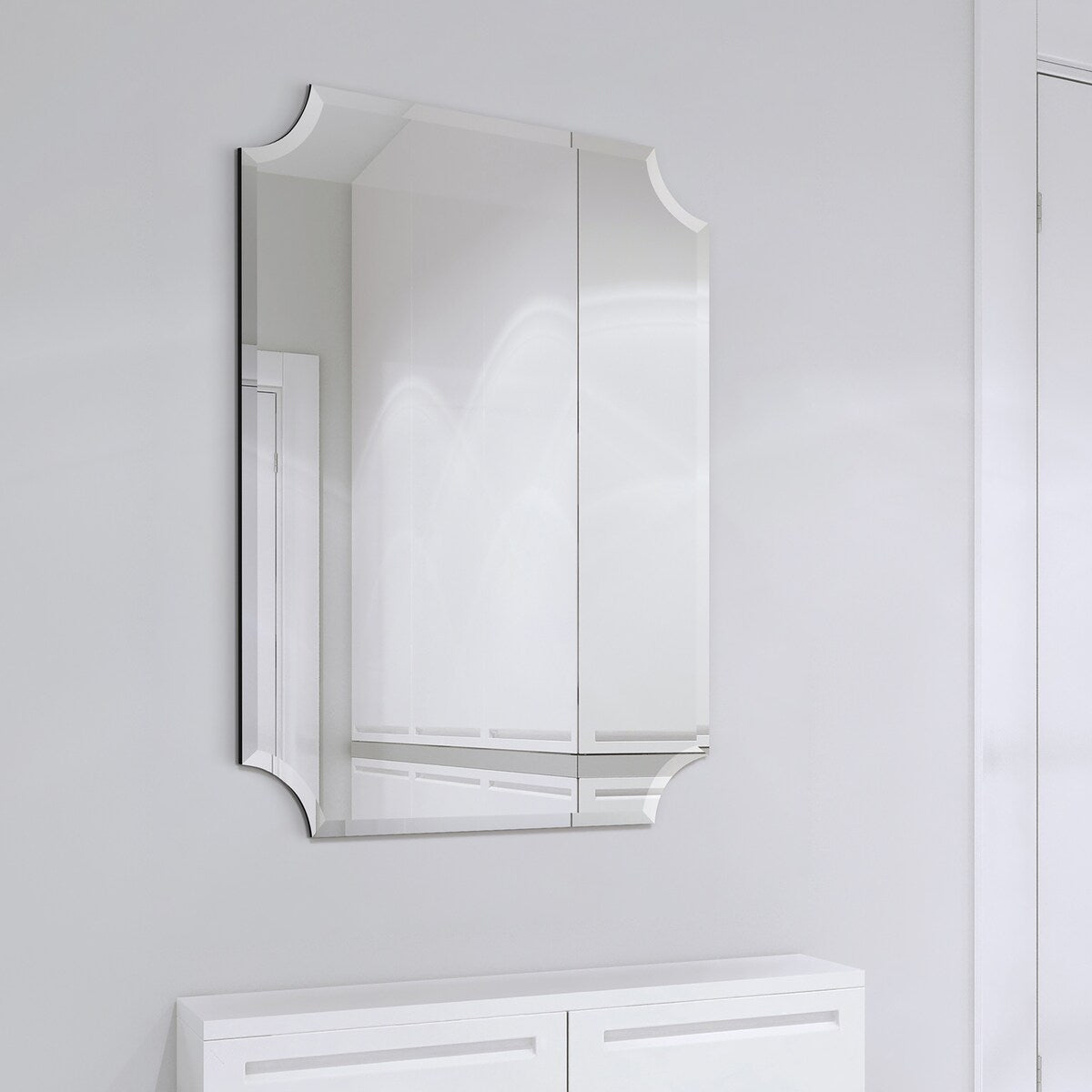 Miroir mural biseauté festonné rectangulaire sans cadre, pour salle de bain, coiffeuse et chambre à coucher, 1 bord biseauté - Transparent