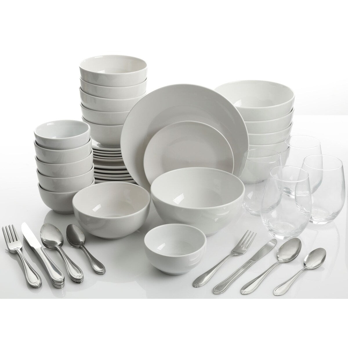 Service de table Gibson Home All U Need de 60 pièces (assiettes, bols, verres, fourchettes, cuillères et couteaux) (service pour 6 personnes)