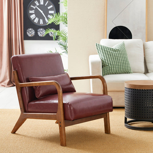 Fauteuil d'appoint moderne en cuir PU Glitzhome 30,75 h avec coussin, style milieu de siècle – 25,75 l x 33,75 p x 30,75 h