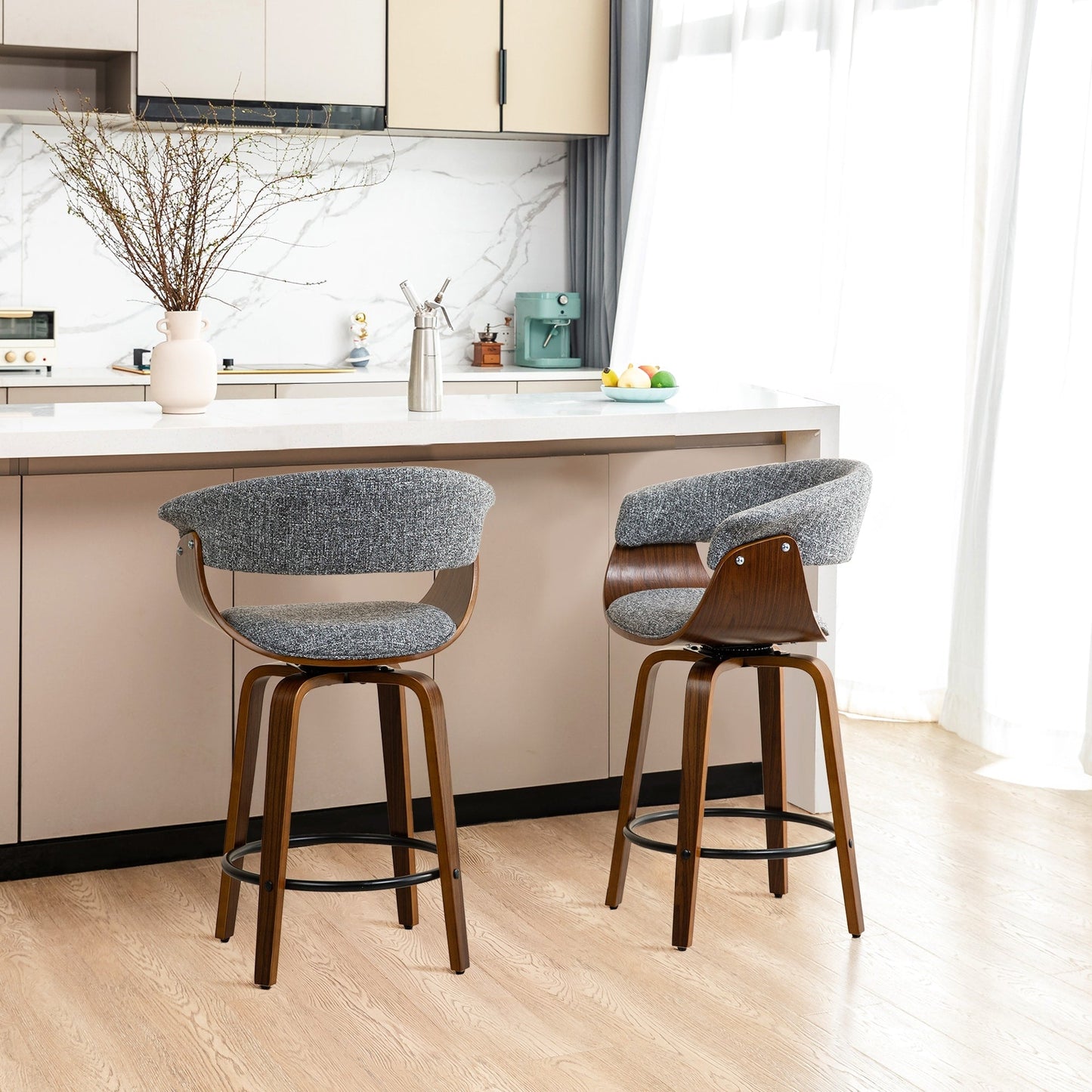 Ensemble de 2 ou 4 tabourets de bar pivotants modernes en bois à hauteur de comptoir et de bar Glitzhome