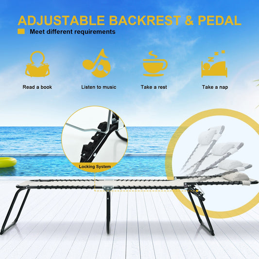 Chaise longue de plage pliante Gymax avec coussin, 4 niveaux