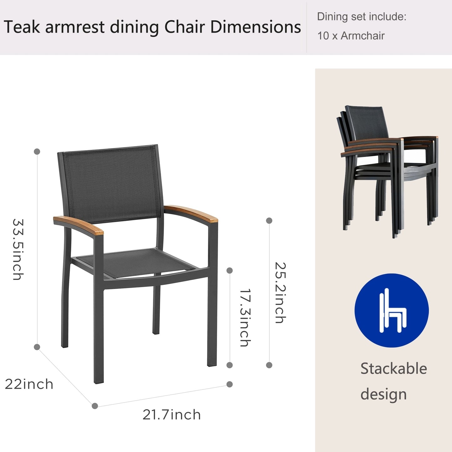 Ensemble de salle à manger d'extérieur Heck 13 pièces en teck FSC et aluminium pour 12 personnes, table extensible et chaises empilables, noir anthracite