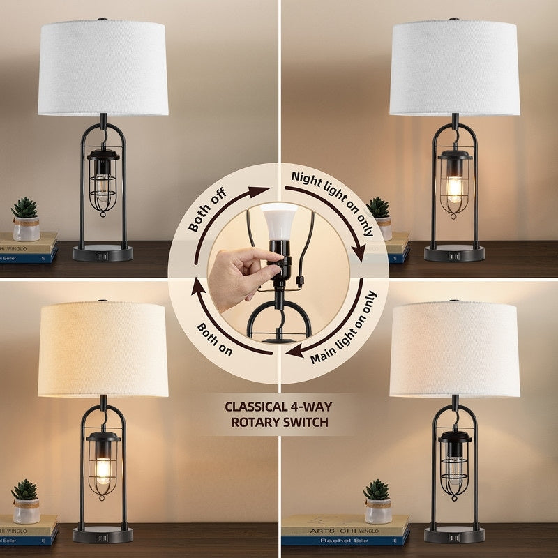 Lampe de table KAWOTI 26 pouces en bronze foncé avec ports USB et veilleuse