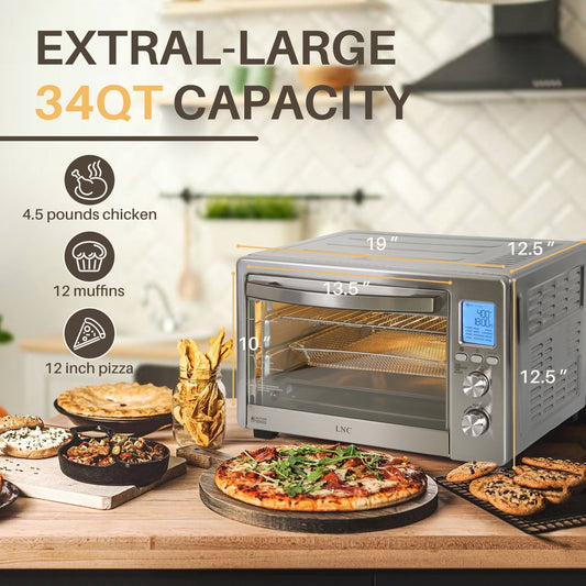 LNC 12-en-1 Grand four grille-pain de comptoir 34 pintes avec convection et friteuse à air - 19,5 L x 15 l x 12,5 H