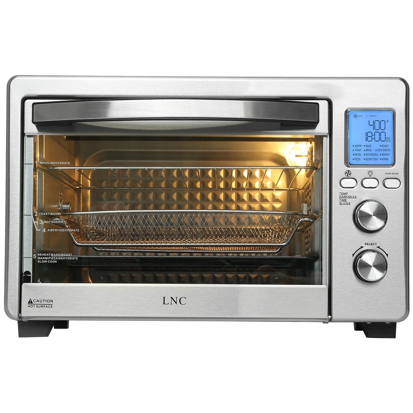 LNC 12-en-1 Grand four grille-pain de comptoir 34 pintes avec convection et friteuse à air - 19,5 L x 15 l x 12,5 H