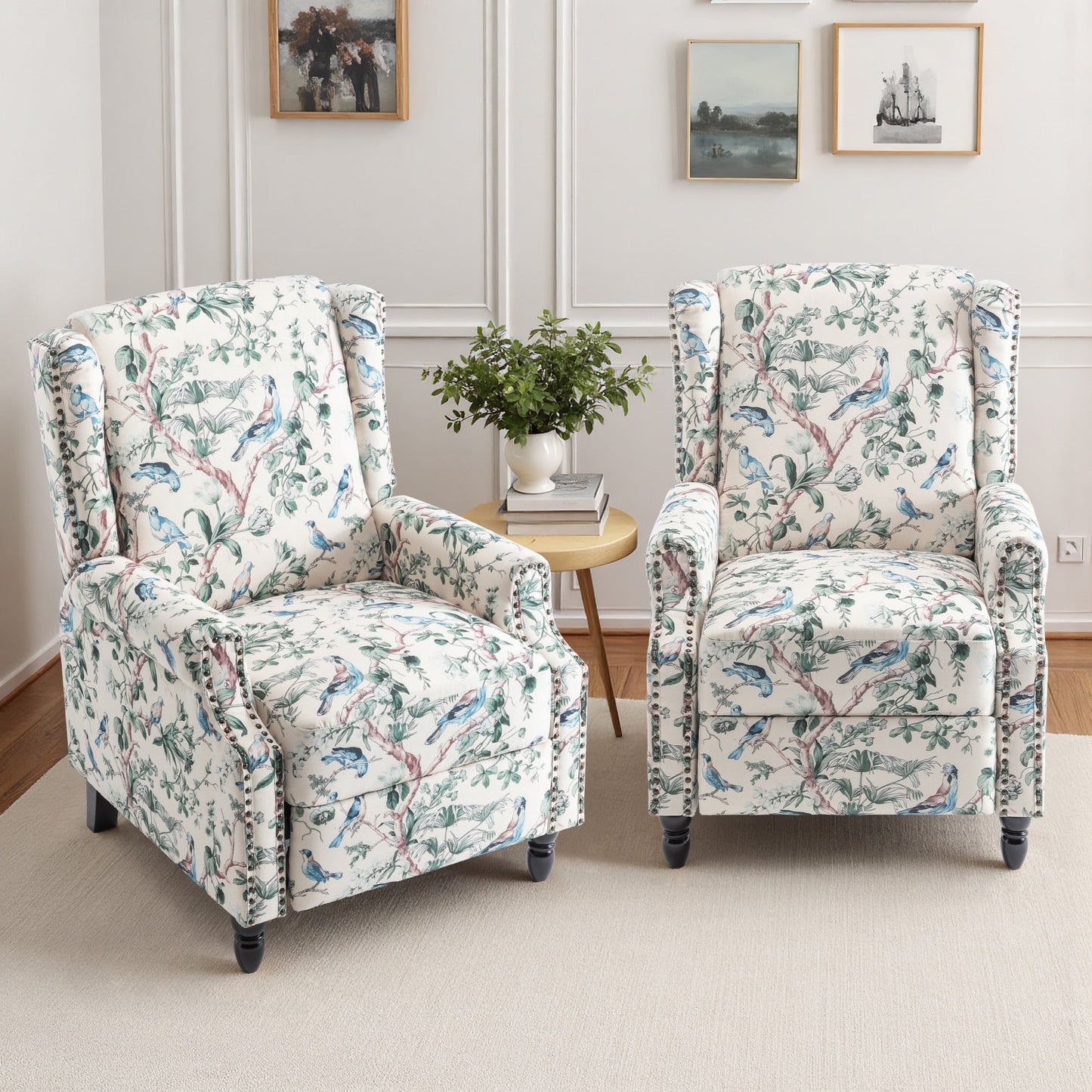 Ensemble de 2 fauteuils inclinables manuels à dossier à motif floral vintage de 29 po de largeur
