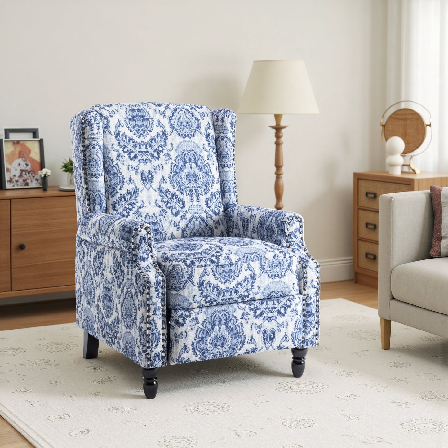 Fauteuil inclinable manuel à dossier relevable en lin vintage floral de 29 po de largeur