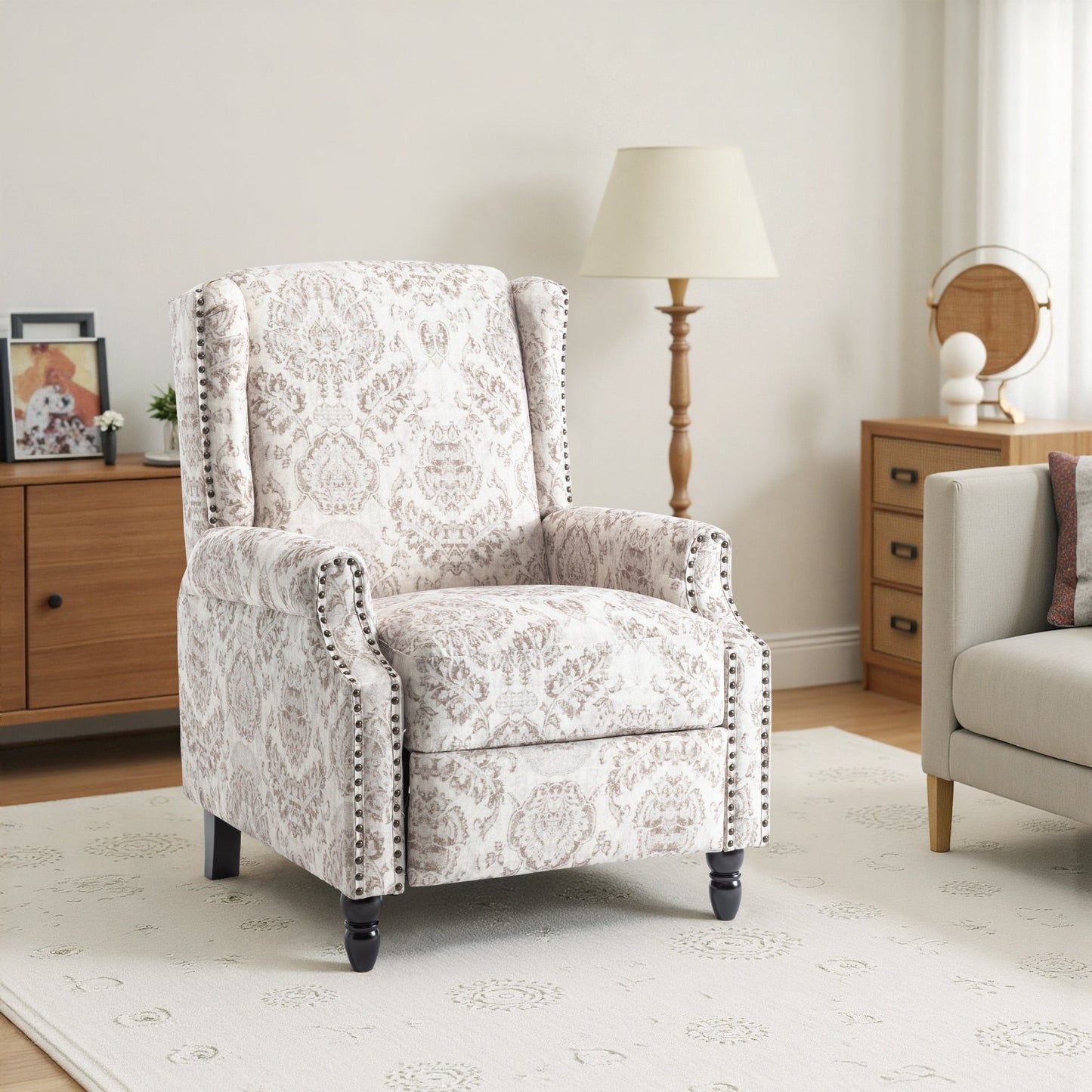 Fauteuil inclinable manuel à dossier relevable en lin vintage floral de 29 po de largeur
