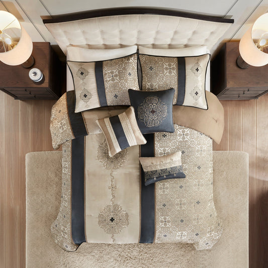 Parure de lit Madison Park Blaine 7 pièces en jacquard avec coussins décoratifs