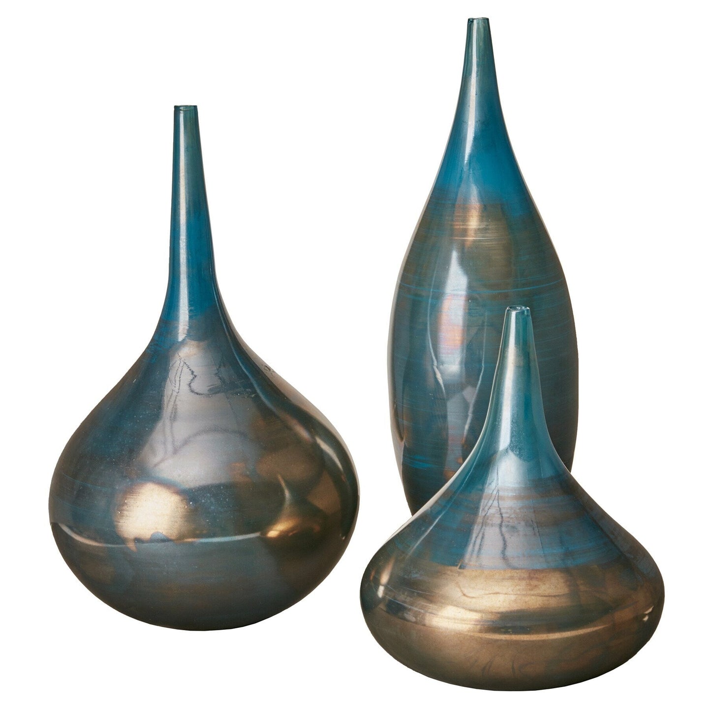 Ensemble de 3 vases décoratifs en verre bleu Aurora et bronze Signature de Madison Park