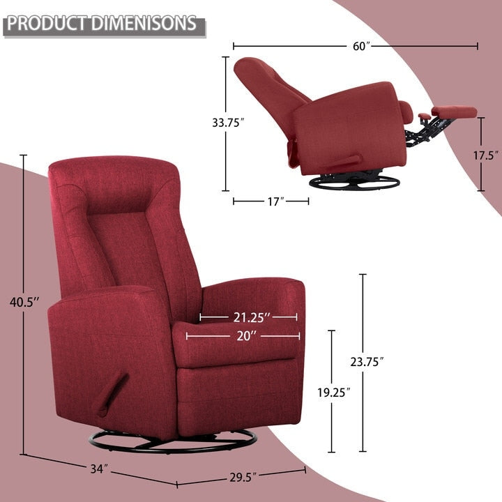 Fauteuil inclinable pivotant à bascule de 29,5 pouces de largeur