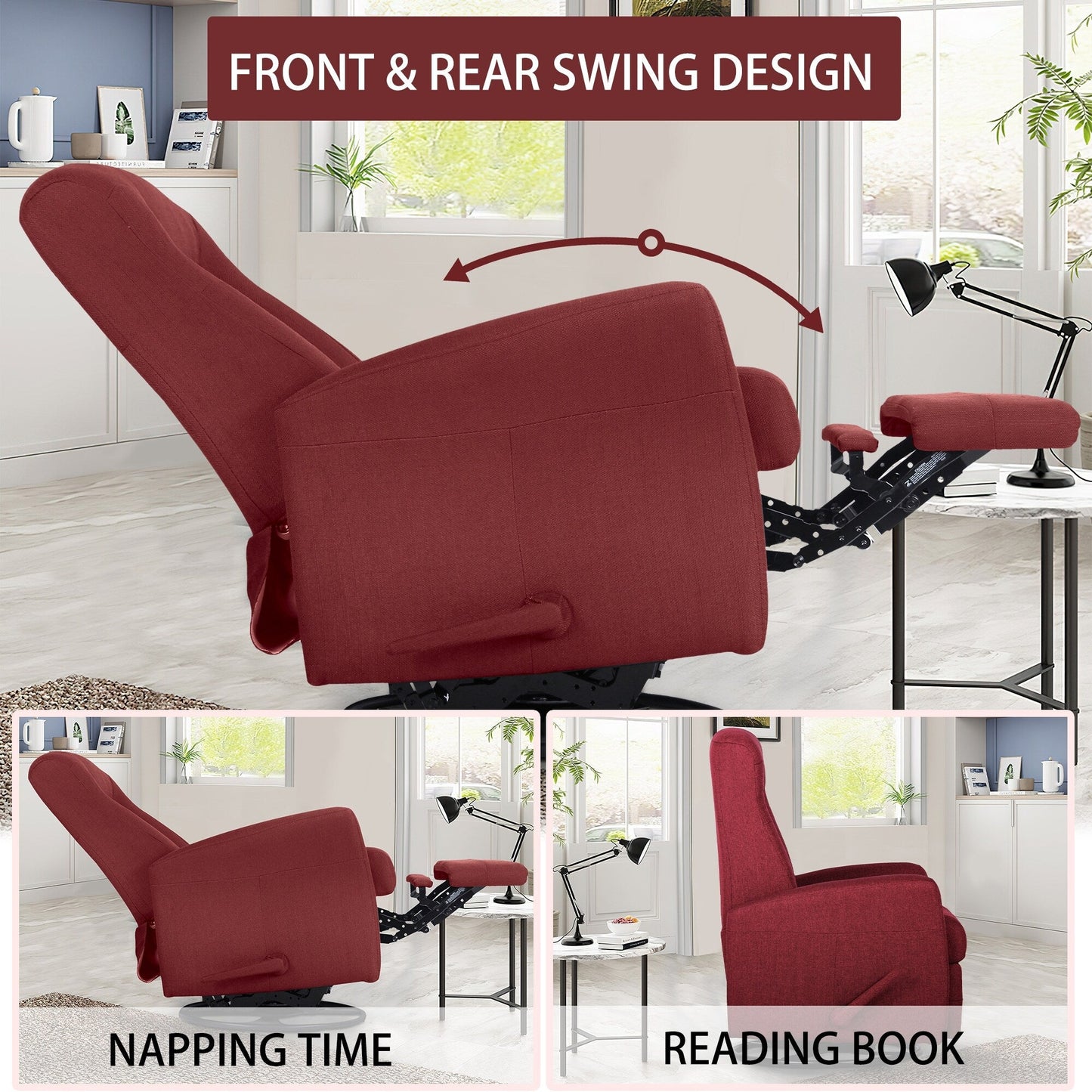 Fauteuil inclinable pivotant à bascule de 29,5 pouces de largeur