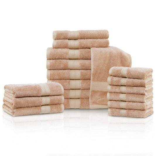 Ensemble de 18 serviettes de bain en rayonne de bambou et coton de qualité supérieure (6 serviettes de bain, 6 serviettes à main, 6 serviettes pour le visage)