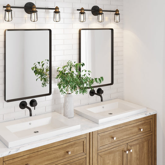 Applique murale d'intérieur Nathan James Rori pour salle de bain, 3 lumières, avec cage de ferme et détails en laiton