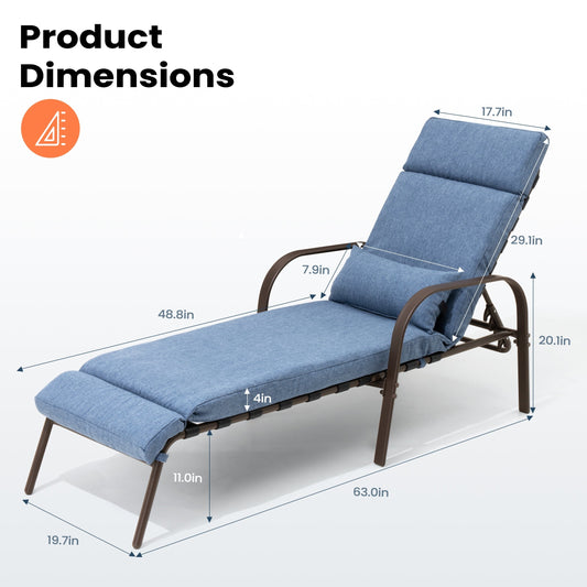 Chaise longue d'extérieur réglable avec coussin pour patio, plage, piscine