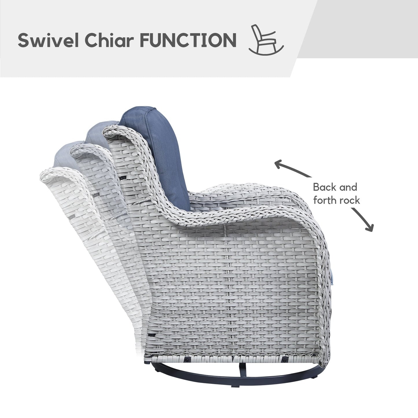 Chaises longues à bascule d'extérieur en osier Gymojoy avec base pivotante (lot de 2)