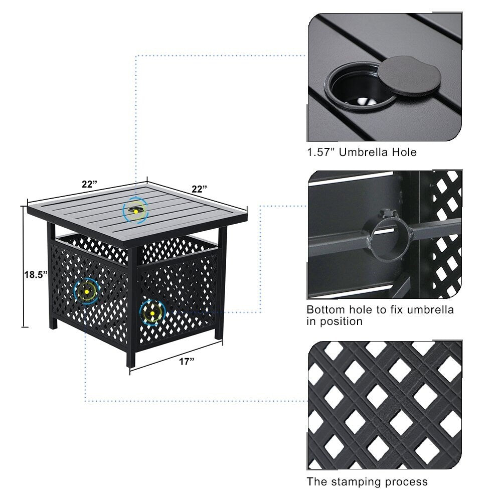 Ensemble bistrot d'extérieur 3 pièces : table de 22 cm avec trou pour parasol et 2 chaises en rotin – Noir