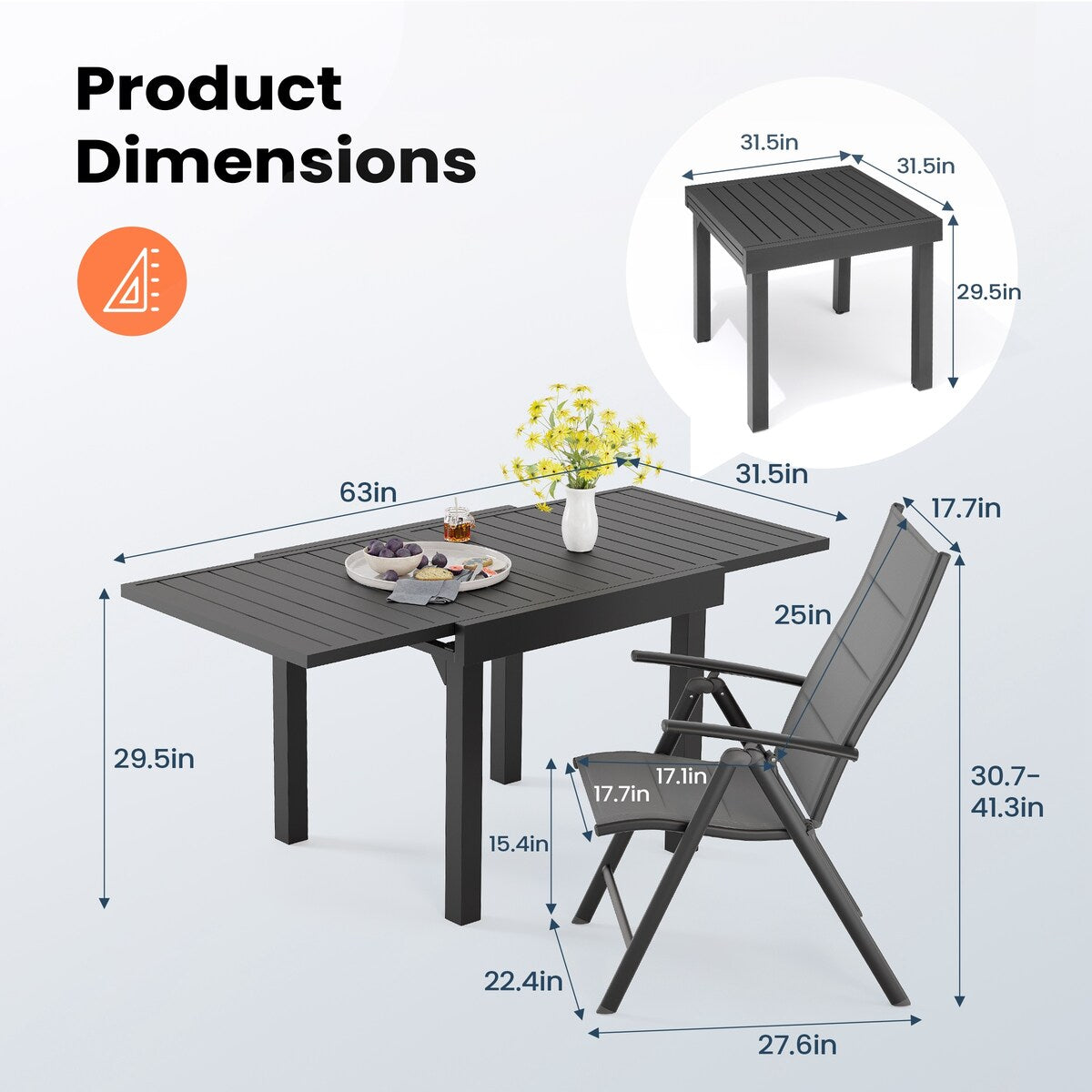 Ensemble de salle à manger de patio 3/5/7 pièces, table extensible en aluminium, chaise pliante rembourrée réglable