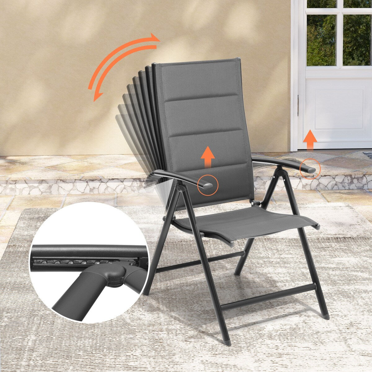 Ensemble de salle à manger de patio 3/5/7 pièces, table extensible en aluminium, chaise pliante rembourrée réglable