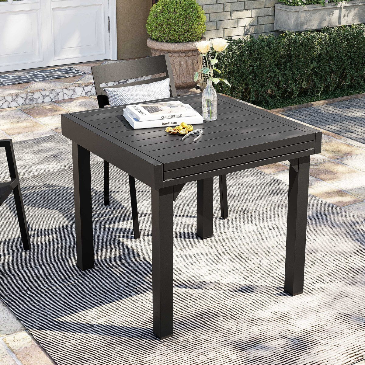 Ensemble de salle à manger de patio 3/5/7 pièces, table extensible en aluminium, chaise pliante rembourrée réglable