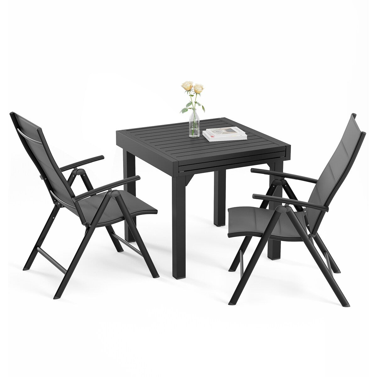 Ensemble de salle à manger de patio 3/5/7 pièces, table extensible en aluminium, chaise pliante rembourrée réglable