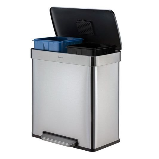 Poubelle de recyclage rectangulaire Qualiazero 16 gal (unité double 8 gal) - Acier inoxydable