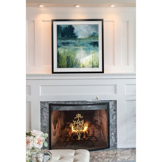 Reflections Edge - Impression encadrée personnalisée - bleu, blanc, gris, jaune, vert, argent, or