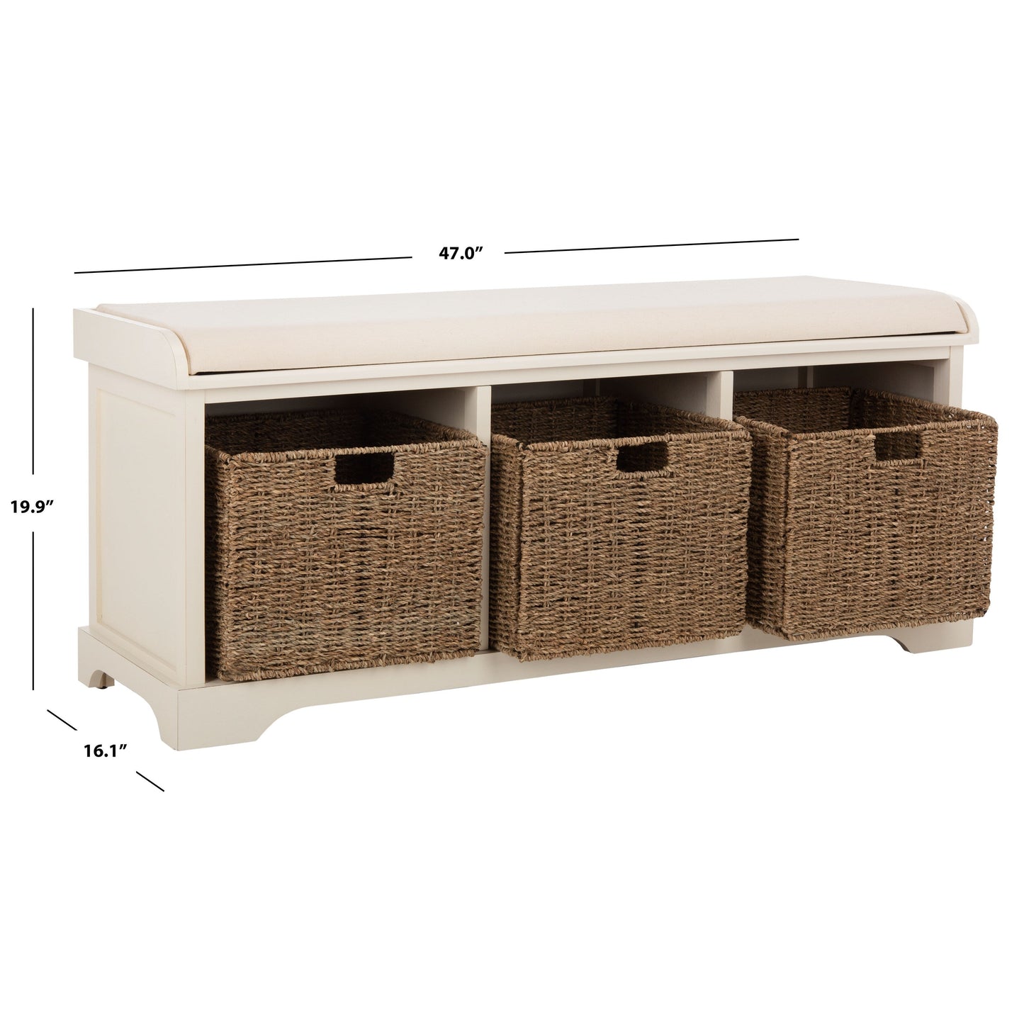 Banc de rangement SAFAVIEH Eola gris/blanc - 47 x 16,1 x 19,9 - 47 l x 16 P x 20 H