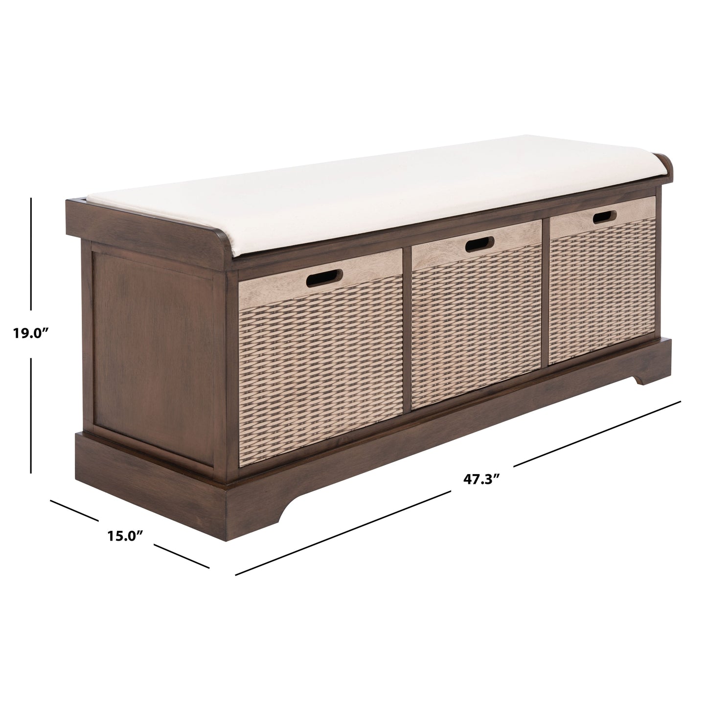 Banc de rangement 3 tiroirs avec coussins SAFAVIEH Fiorello - 47,3 l x 15 L x 19 H - 47 L x 15 P x 19 H