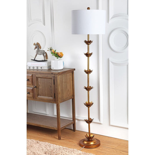 Lampadaire LED Doretha de SAFAVIEH Lighting, 64 pouces, finition feuille d'or - 15 x 15 x 63,5 - Or antique - 15 x 15 x 64 cm