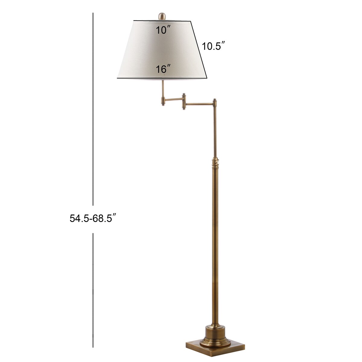 Lampadaire pivotant doré SAFAVIEH Lighting Tracee de 60 pouces – 16 x 16 x 54,5-68,5 – 16 L x 16 P x 69 H