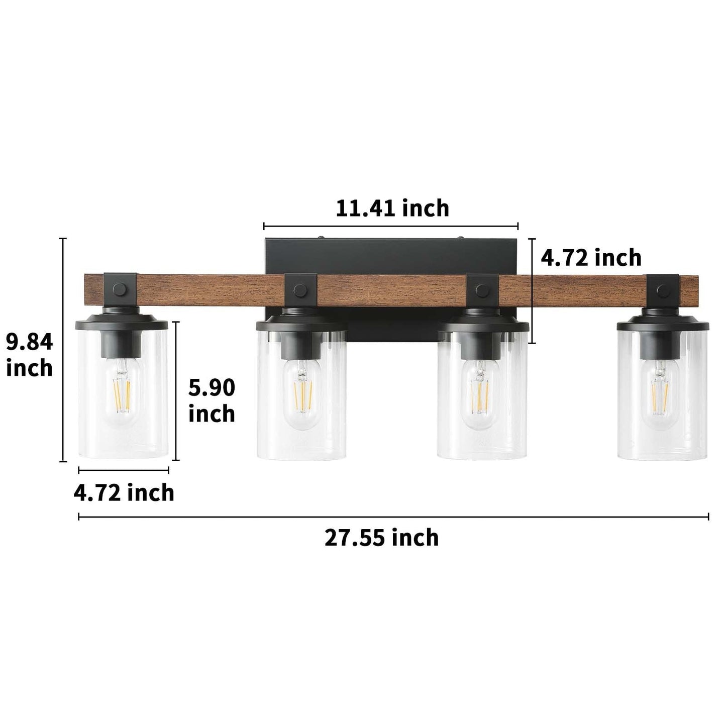 Applique murale de salle de bain Starsky 2, 3 ou 4 lampes en verre à intensité variable avec abat-jour cylindrique transparent