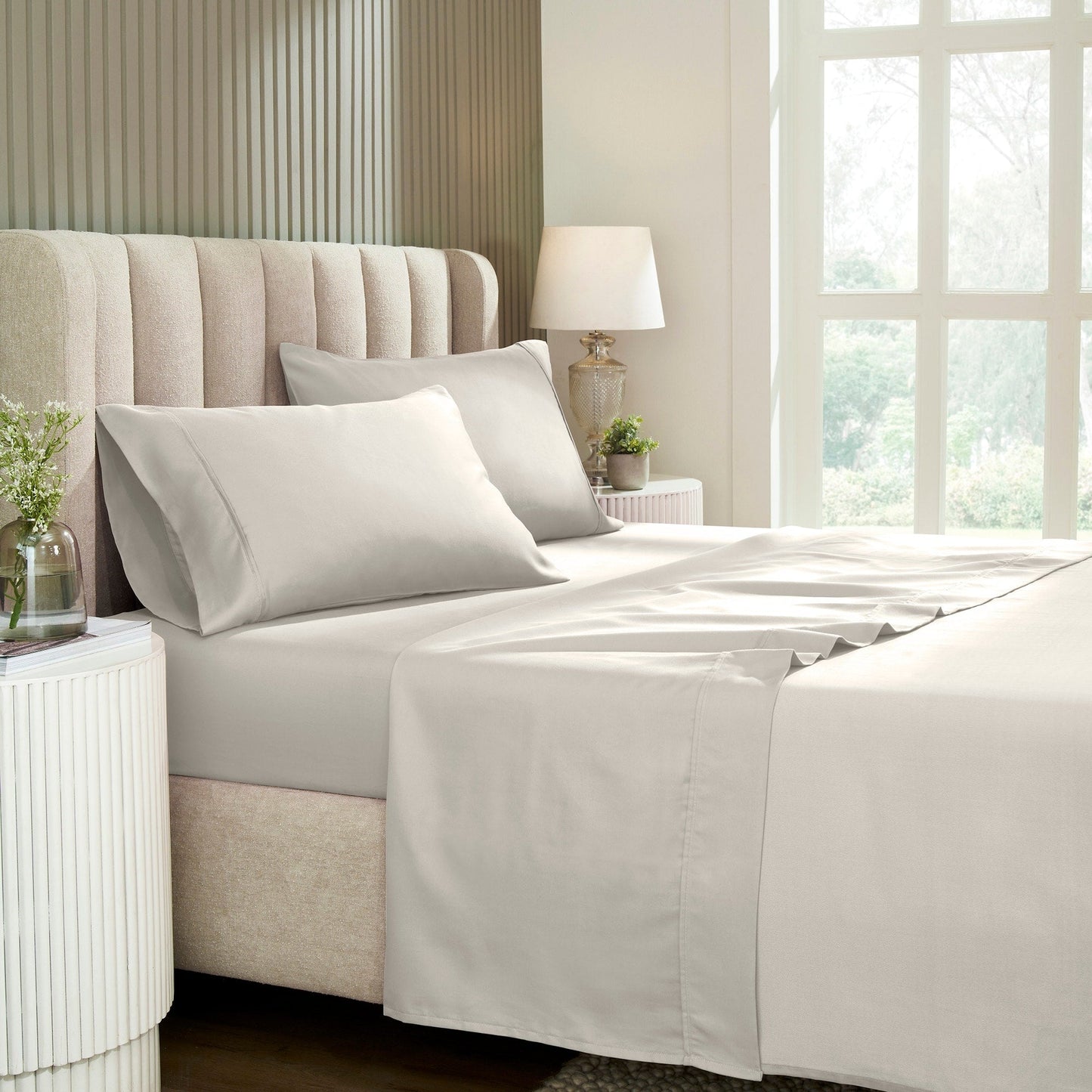 Parure de lit en mélange de coton de qualité supérieure, 1 200 fils au pouce carré, à poches profondes et de couleur unie
