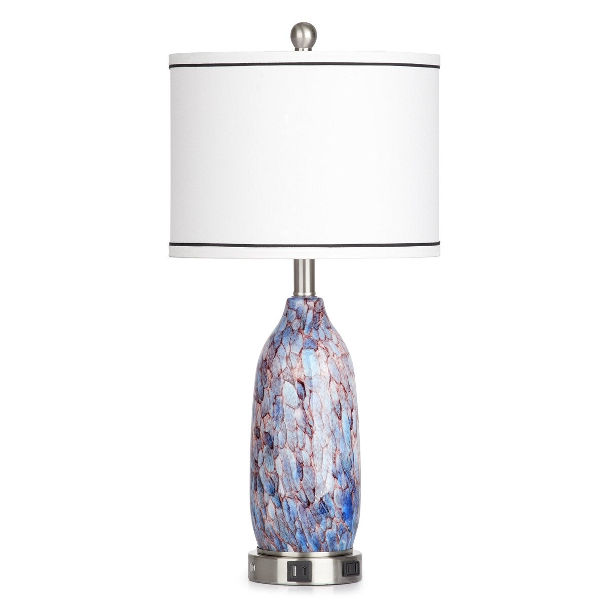 Lampe de table avec veilleuse 2 en 1 en verre indigo, ports de charge, prise secteur, abat-jour tambour, interrupteur tactile (lot de 2)