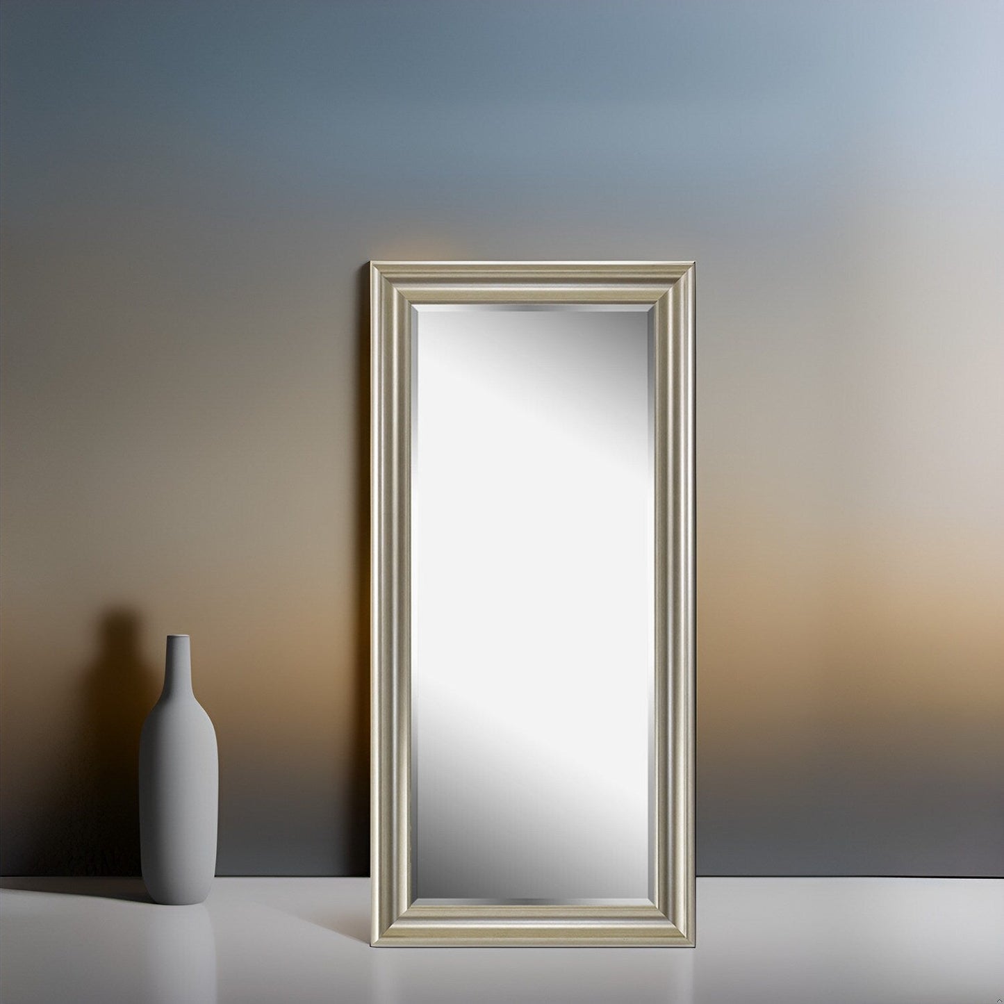 Grand miroir intégral surdimensionné avec cadre en imitation bois lisse, miroir rectangulaire à suspendre au mur