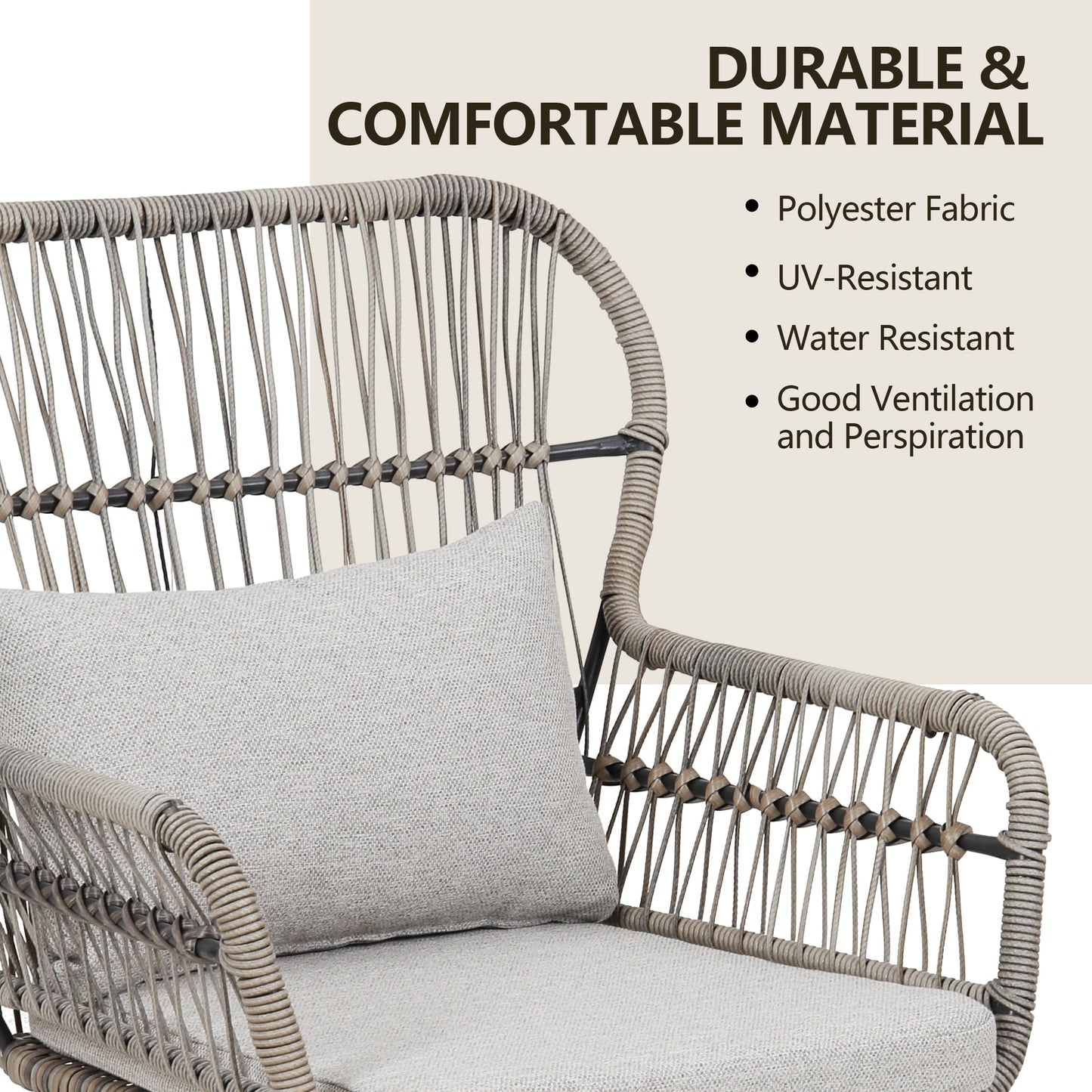 Ensemble de bistrot d'extérieur 3 pièces en osier, mobilier de jardin en rotin résistant aux intempéries, chaises de jardin avec coussins