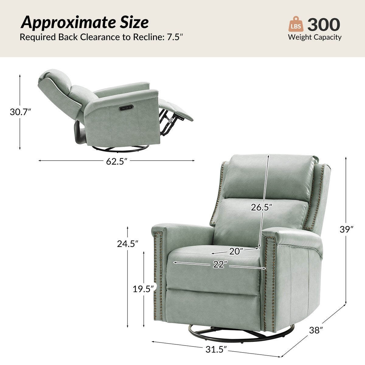 Ensemble de 2 fauteuils inclinables électriques pivotants et à bascule traditionnels Tobias par HULALA HOME