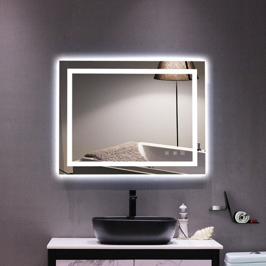 Miroir de salle de bain tactile à LED tricolore avec lumières à intensité variable