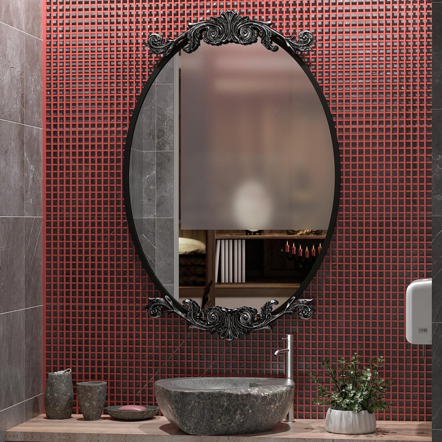 Miroir mural baroque ovale vintage orné