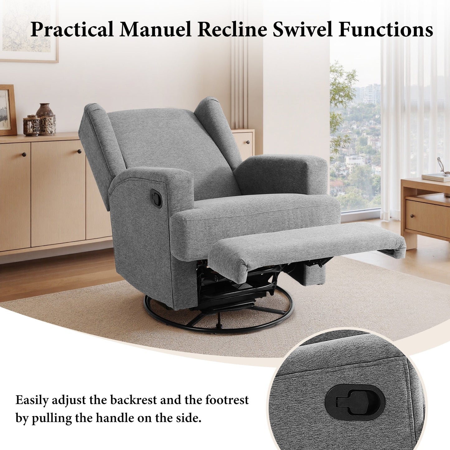Ensemble de 2 fauteuils inclinables pivotants et rembourrés en chenille/boucle