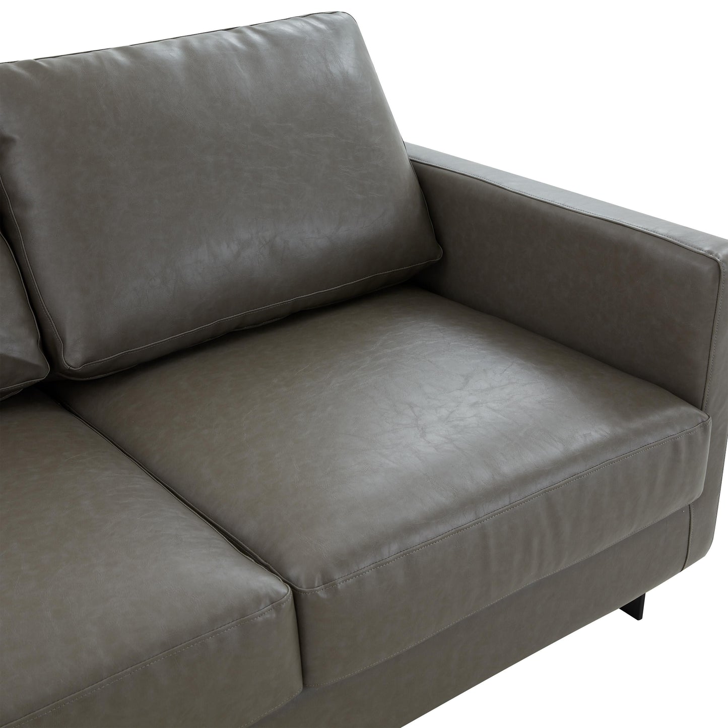Canapé 3 places minimaliste en cuir rembourré avec coussins amovibles en acier inoxydable pour salon et chambre à coucher