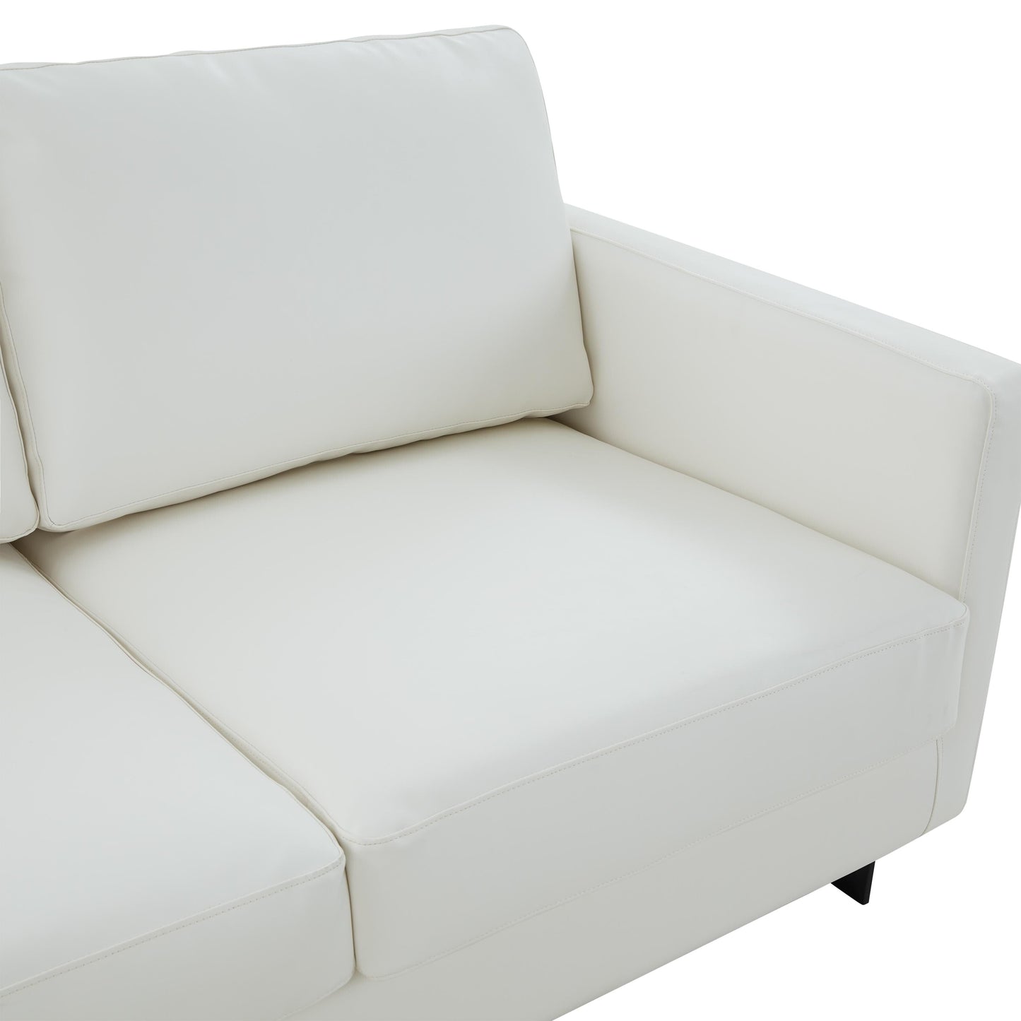 Canapé 3 places minimaliste en cuir rembourré avec coussins amovibles en acier inoxydable pour salon et chambre à coucher