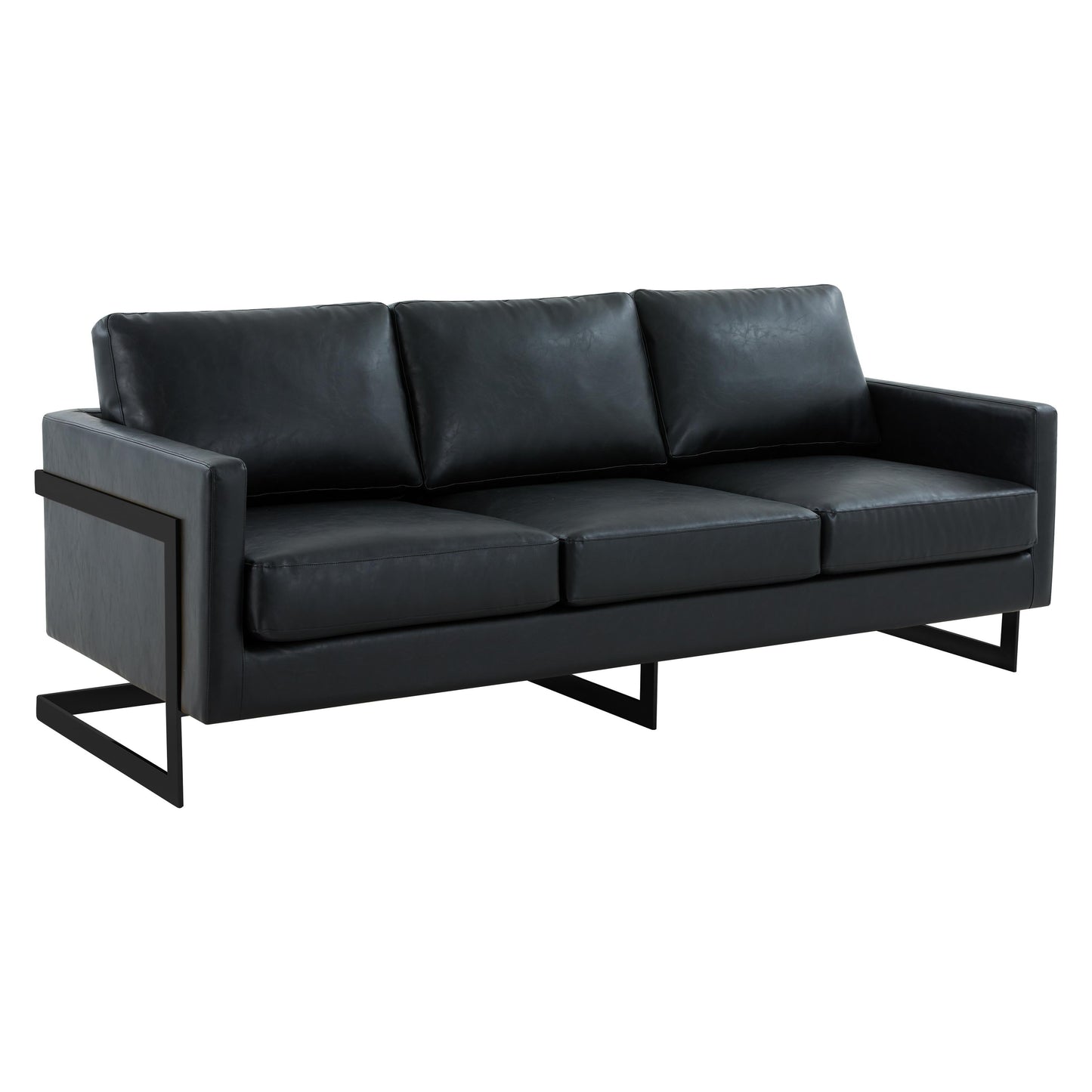 Canapé 3 places minimaliste en cuir rembourré avec coussins amovibles en acier inoxydable pour salon et chambre à coucher