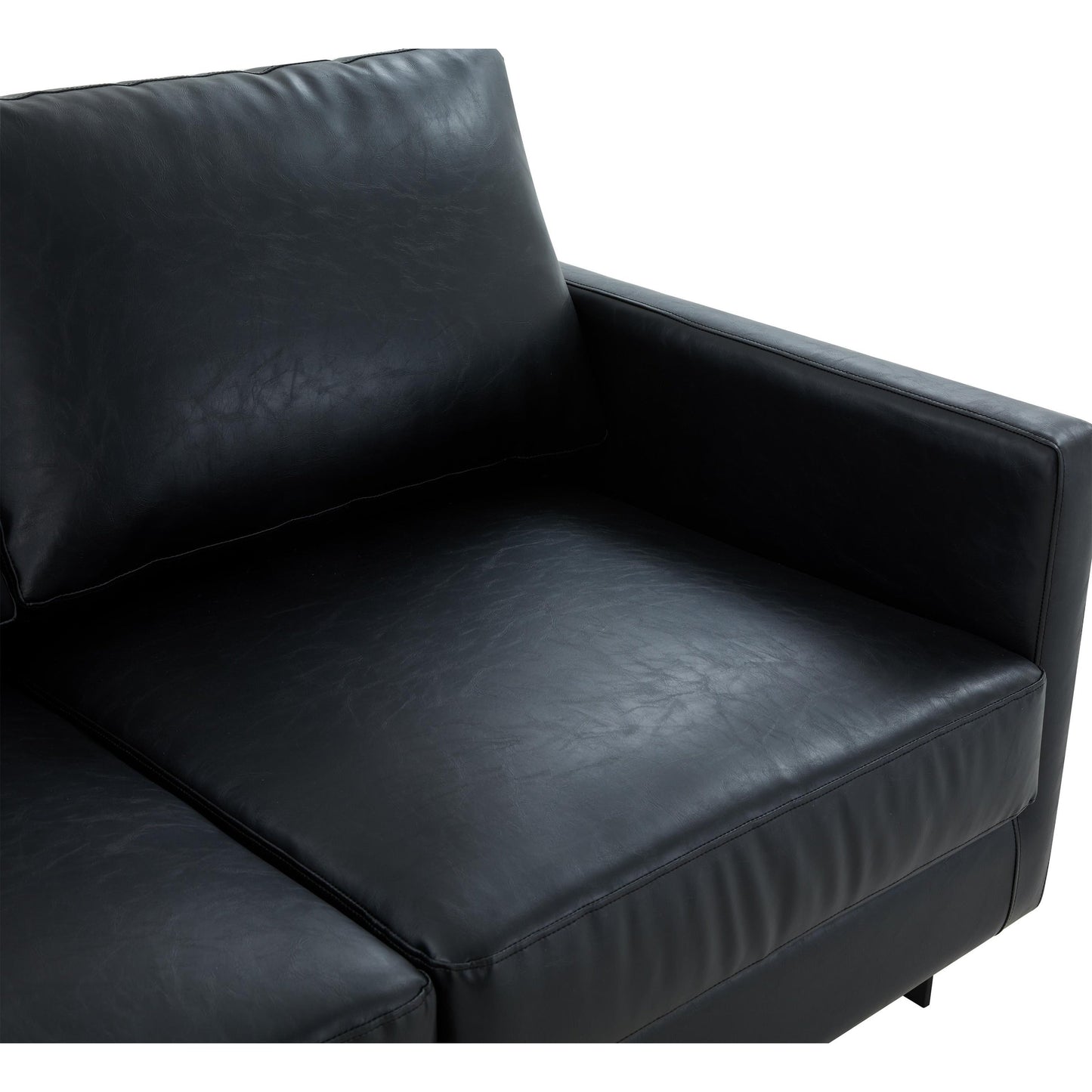 Canapé 3 places minimaliste en cuir rembourré avec coussins amovibles en acier inoxydable pour salon et chambre à coucher