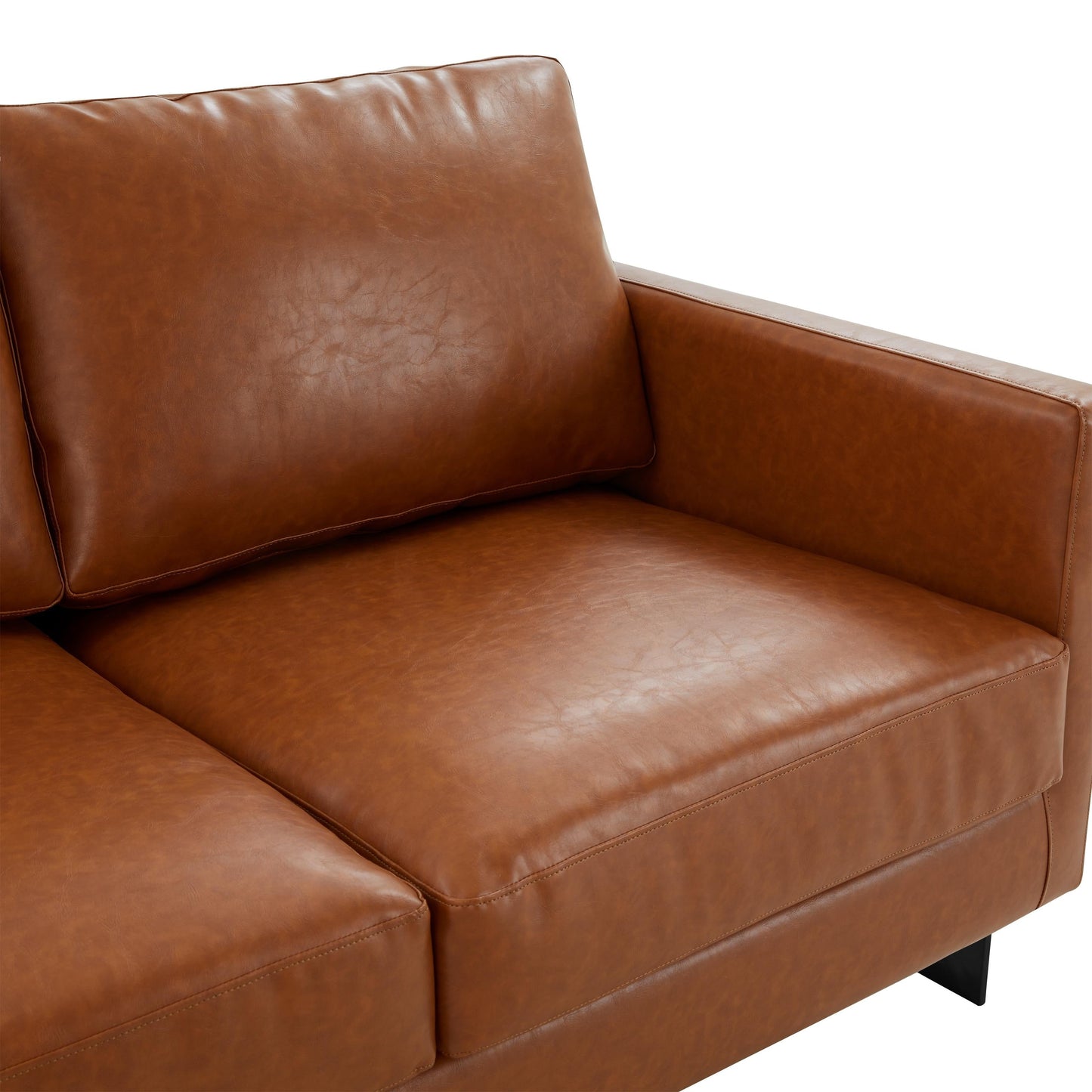Canapé 3 places minimaliste en cuir rembourré avec coussins amovibles en acier inoxydable pour salon et chambre à coucher