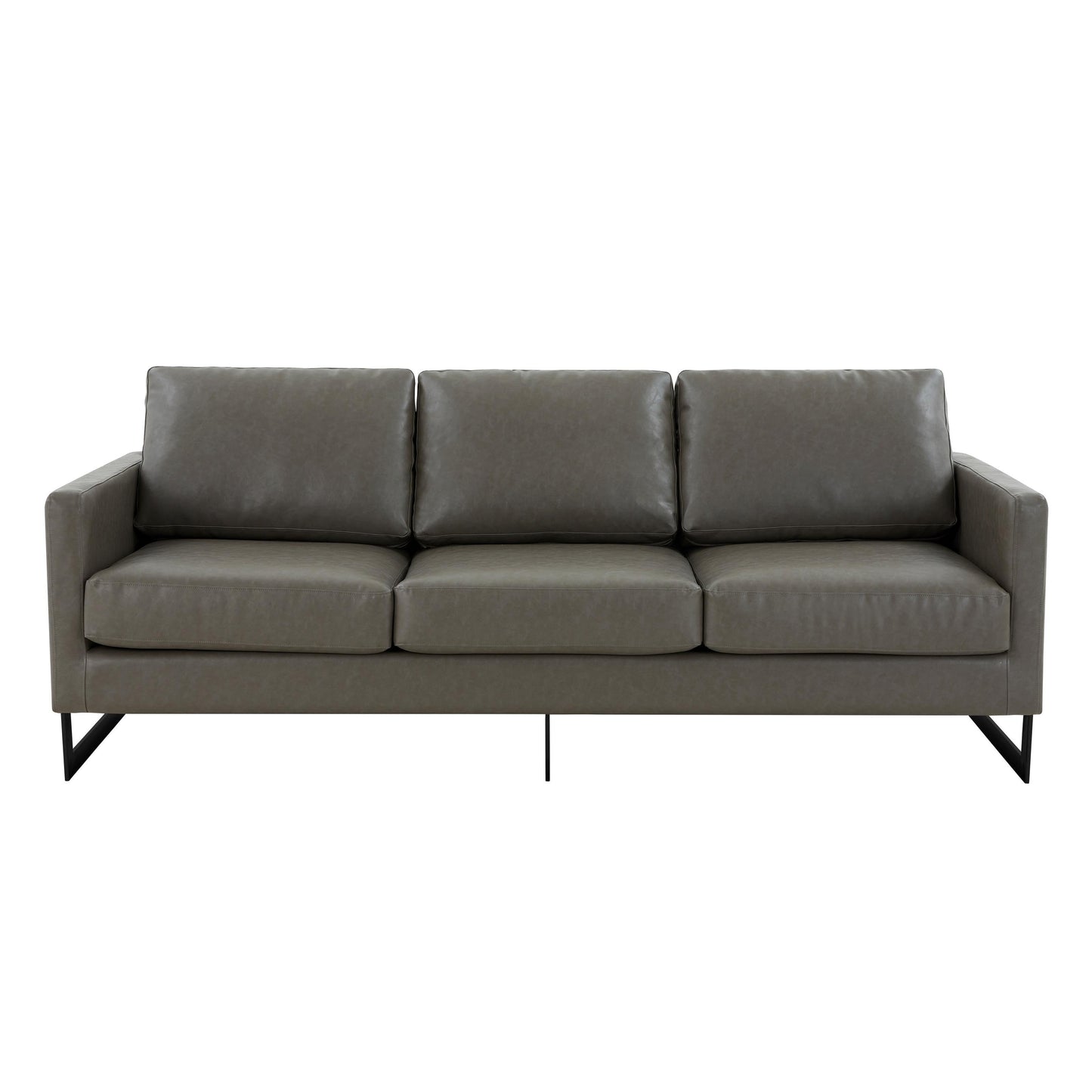 Canapé 3 places minimaliste en cuir rembourré avec coussins amovibles en acier inoxydable pour salon et chambre à coucher