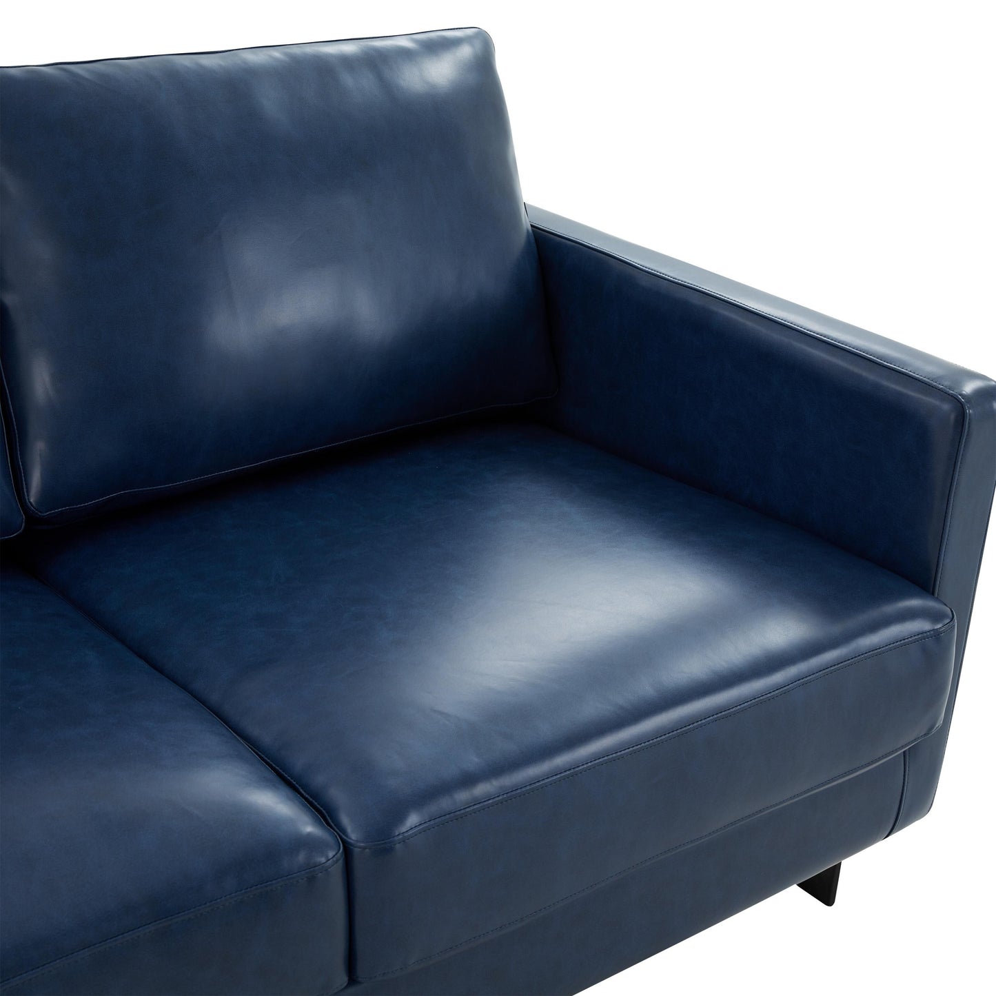 Canapé 3 places minimaliste en cuir rembourré avec coussins amovibles en acier inoxydable pour salon et chambre à coucher