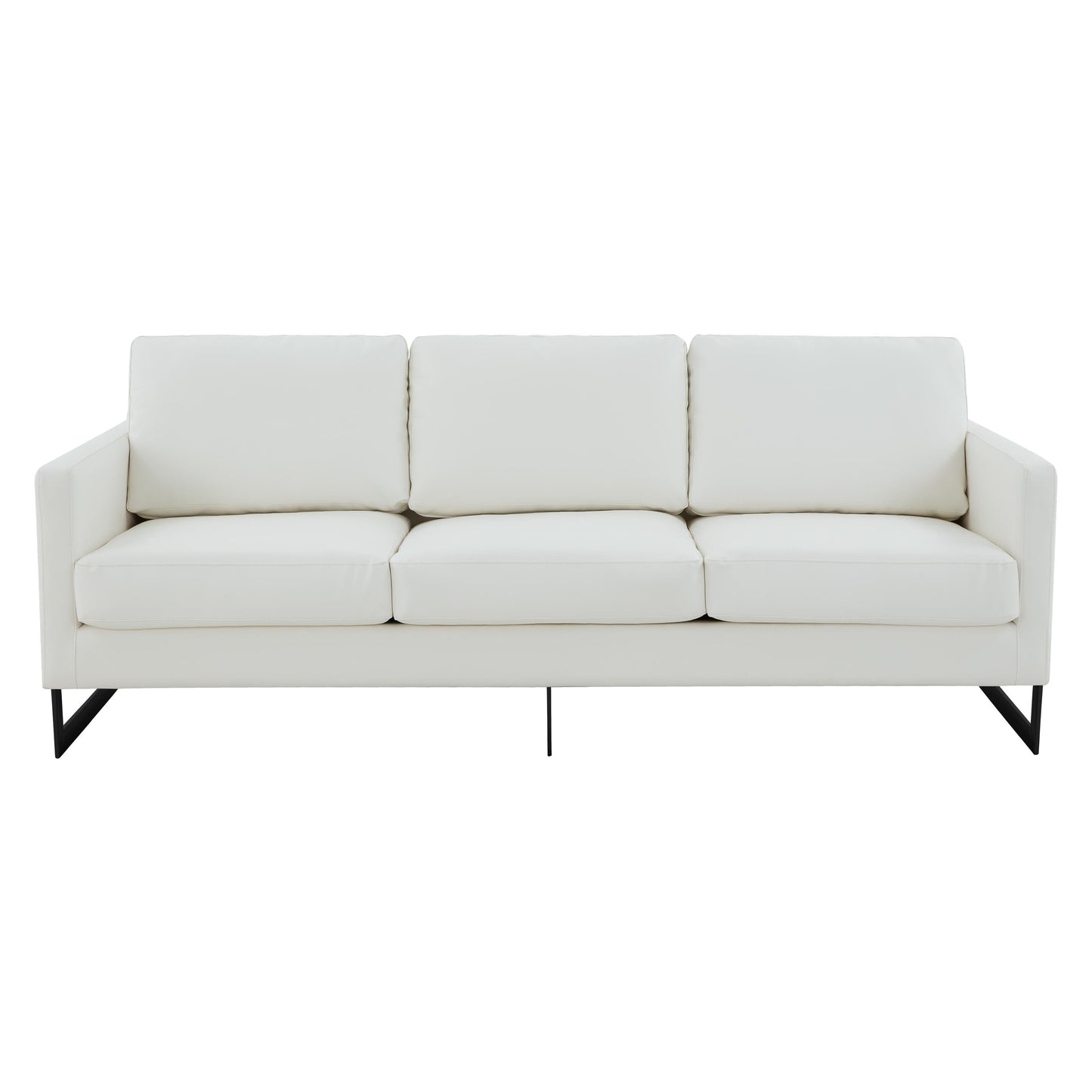 Canapé 3 places minimaliste en cuir rembourré avec coussins amovibles en acier inoxydable pour salon et chambre à coucher