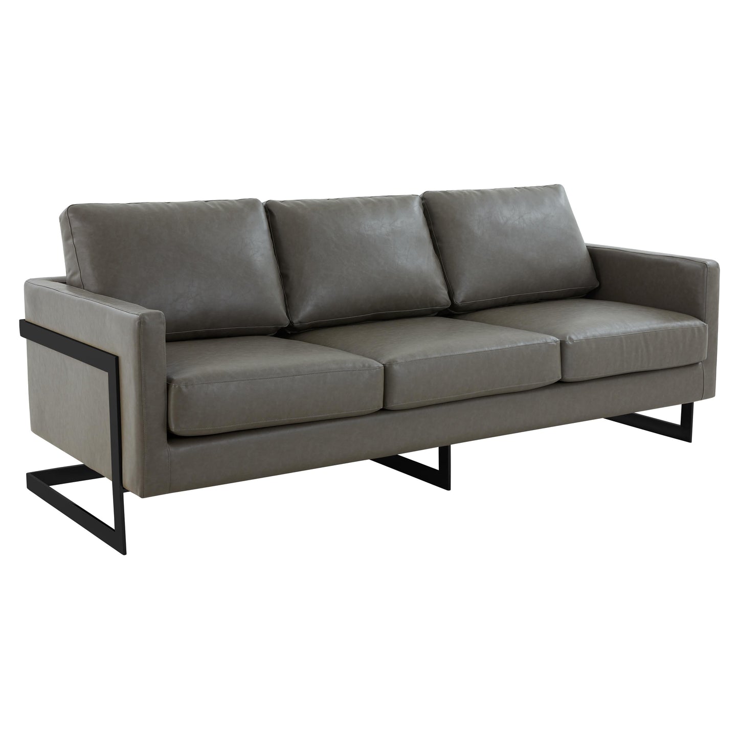 Canapé 3 places minimaliste en cuir rembourré avec coussins amovibles en acier inoxydable pour salon et chambre à coucher